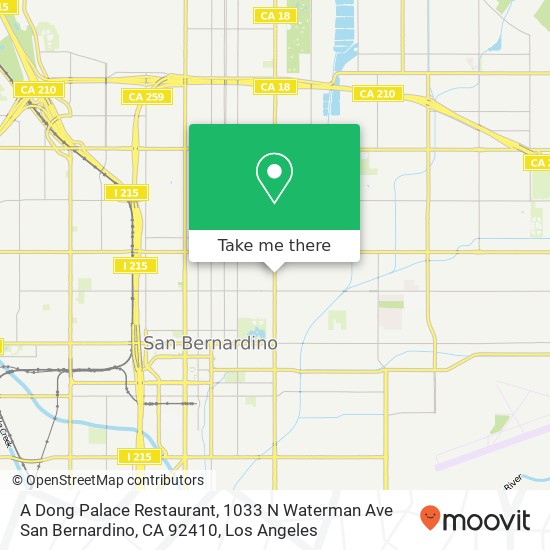 Mapa de A Dong Palace Restaurant, 1033 N Waterman Ave San Bernardino, CA 92410