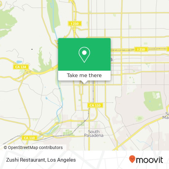 Mapa de Zushi Restaurant, 133 W California Blvd Pasadena, CA 91105