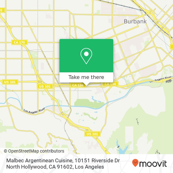 Mapa de Malbec Argentinean Cuisine, 10151 Riverside Dr North Hollywood, CA 91602