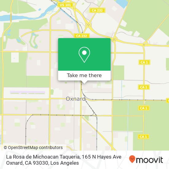 Mapa de La Rosa de Michoacan Taqueria, 165 N Hayes Ave Oxnard, CA 93030