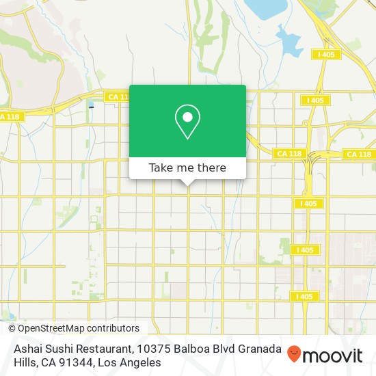 Mapa de Ashai Sushi Restaurant, 10375 Balboa Blvd Granada Hills, CA 91344