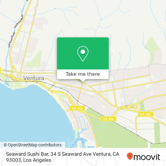 Mapa de Seaward Sushi Bar, 34 S Seaward Ave Ventura, CA 93003