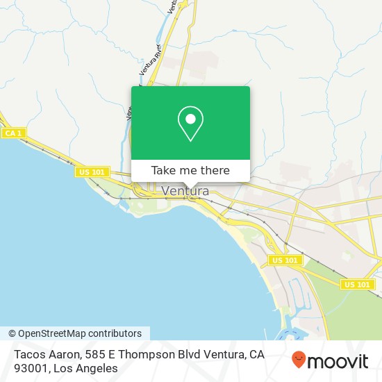 Mapa de Tacos Aaron, 585 E Thompson Blvd Ventura, CA 93001