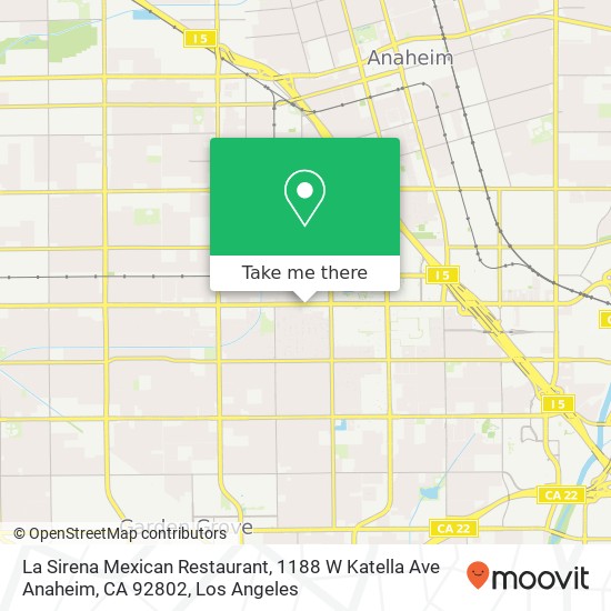 Mapa de La Sirena Mexican Restaurant, 1188 W Katella Ave Anaheim, CA 92802