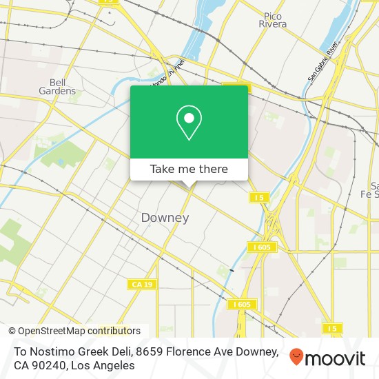 Mapa de To Nostimo Greek Deli, 8659 Florence Ave Downey, CA 90240
