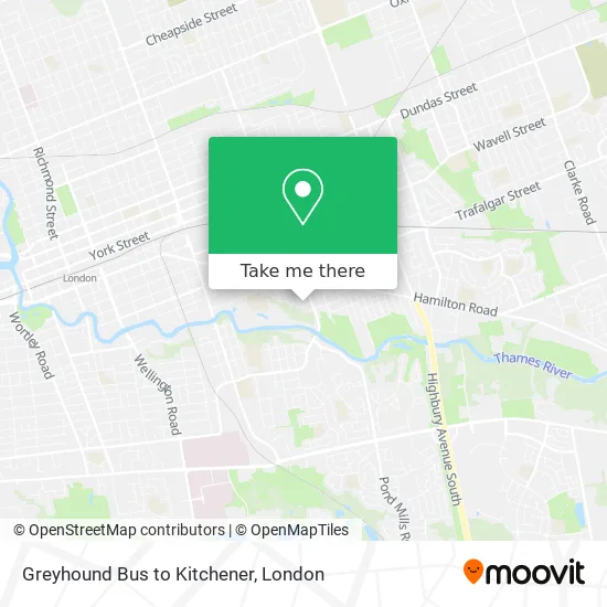 Greyhound Bus to Kitchener map