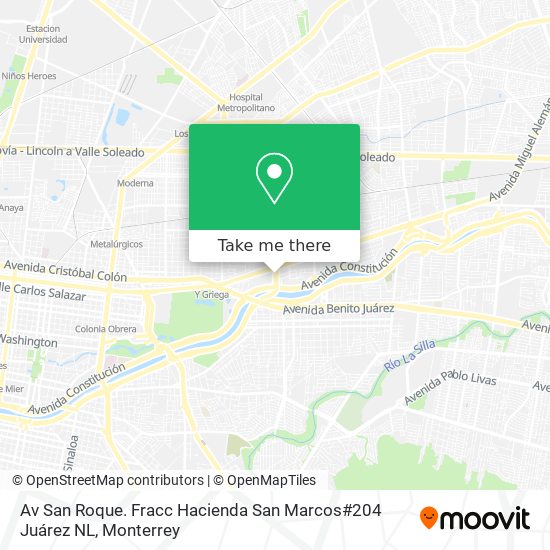 Av San Roque. Fracc Hacienda San Marcos#204 Juárez NL map