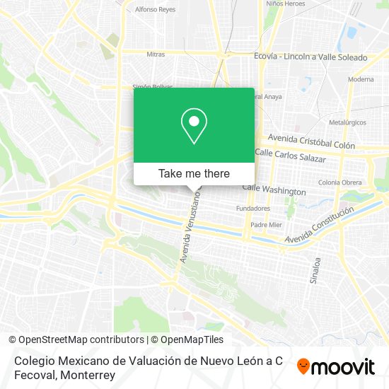 Mapa de Colegio Mexicano de Valuación de Nuevo León a C Fecoval