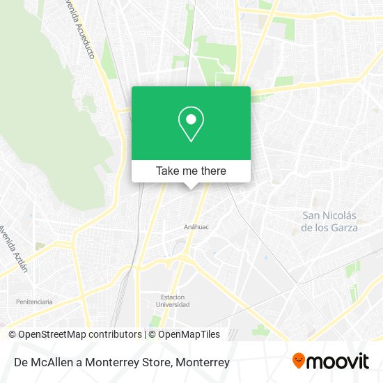 Mapa de De McAllen a Monterrey Store