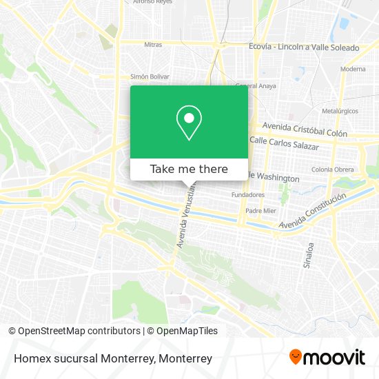 Mapa de Homex sucursal Monterrey