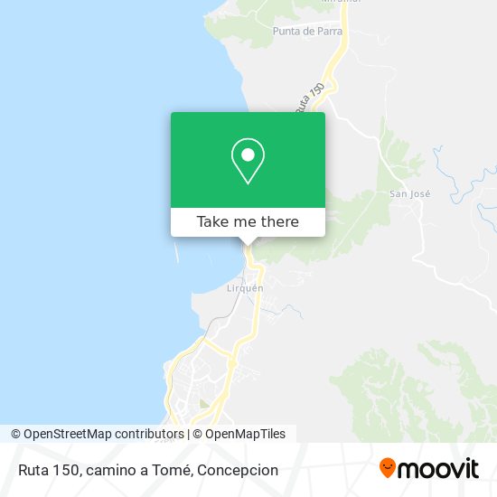 Mapa de Ruta 150, camino a Tomé
