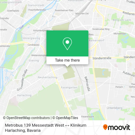 Карта Metrobus 139 Messestadt West ↔ Klinikum Harlaching