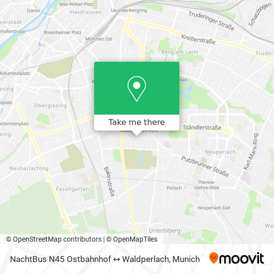 Карта NachtBus N45 Ostbahnhof ↔ Waldperlach