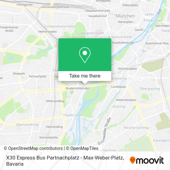 Карта X30 Express Bus Partnachplatz - Max-Weber-Platz