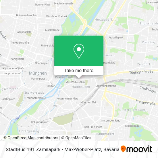 Карта StadtBus 191 Zamilapark - Max-Weber-Platz