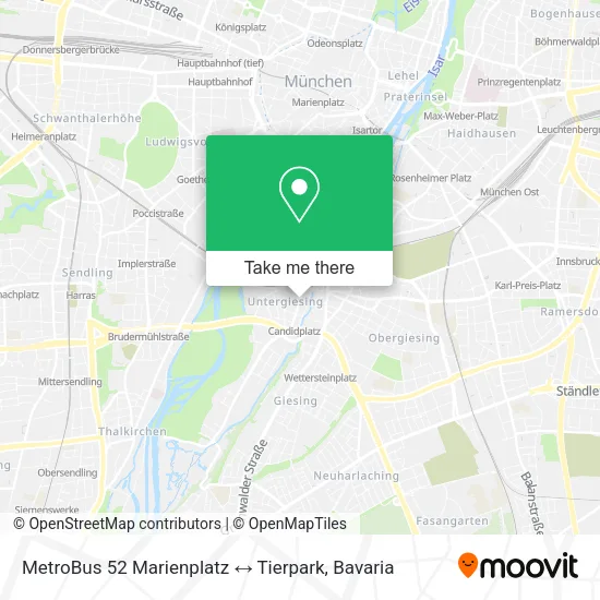 Карта MetroBus 52 Marienplatz ↔ Tierpark