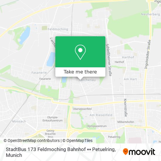 StadtBus 173 Feldmoching Bahnhof ↔ Petuelring map