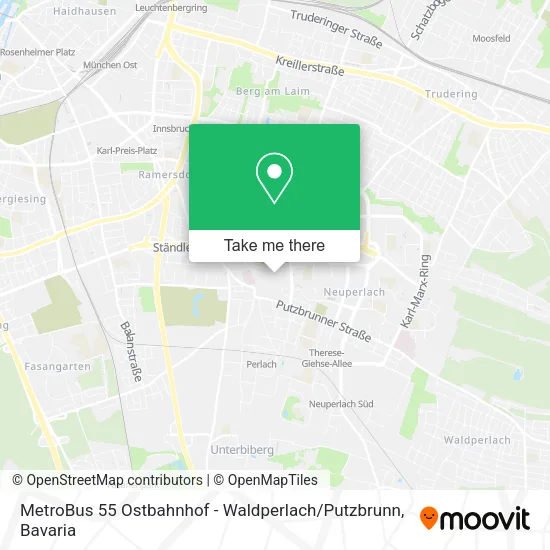 Карта MetroBus 55 Ostbahnhof - Waldperlach / Putzbrunn