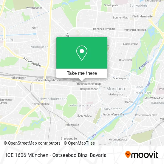Карта ICE 1606 München - Ostseebad Binz