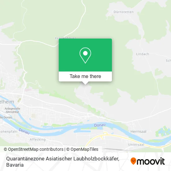 Карта Quarantänezone Asiatischer Laubholzbockkäfer