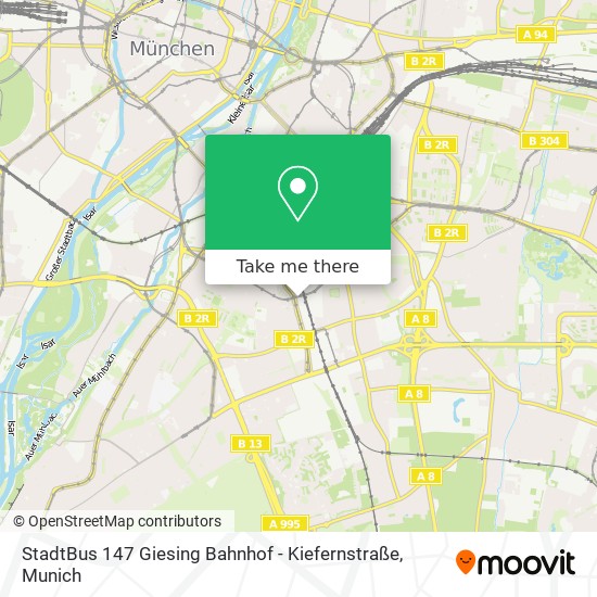 StadtBus 147 Giesing Bahnhof - Kiefernstraße map