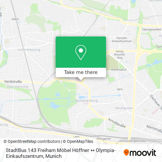 StadtBus 143 Freiham Möbel Höffner ↔ Olympia-Einkaufszentrum map