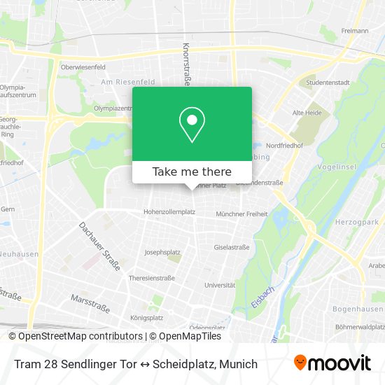 Tram 28 Sendlinger Tor ↔ Scheidplatz map