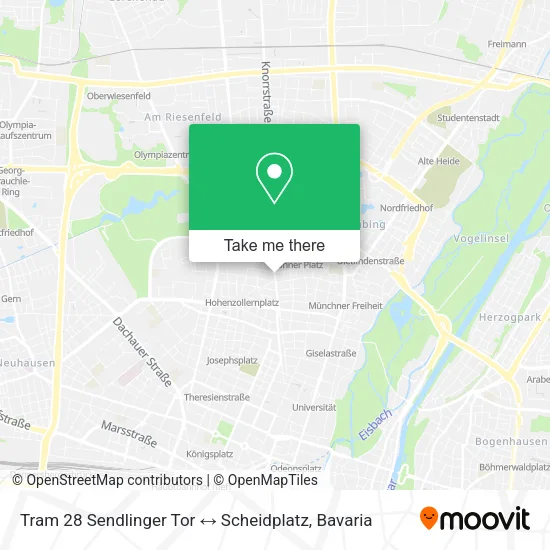 Карта Tram 28 Sendlinger Tor ↔ Scheidplatz