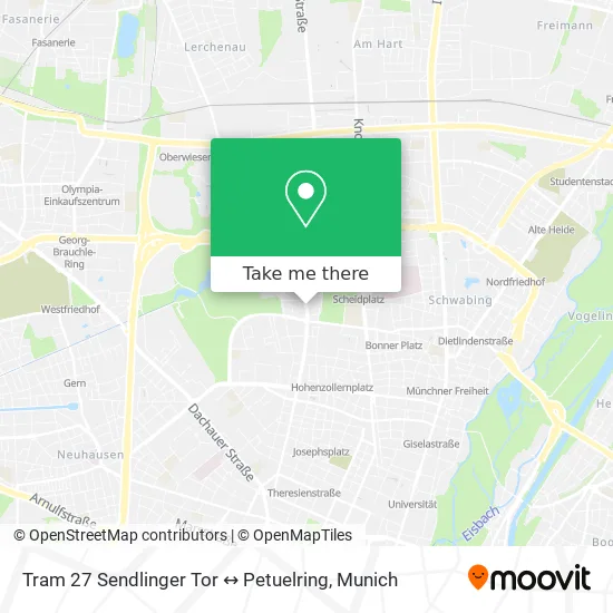 Карта Tram 27 Sendlinger Tor ↔ Petuelring
