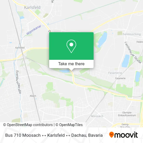 Карта Bus 710 Moosach ↔ Karlsfeld ↔ Dachau