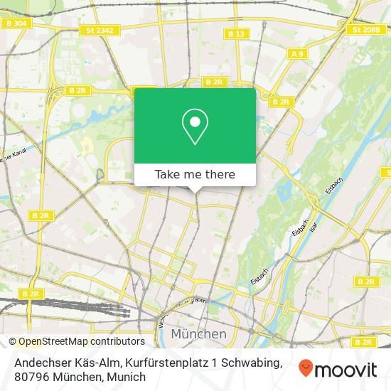 Карта Andechser Käs-Alm, Kurfürstenplatz 1 Schwabing, 80796 München
