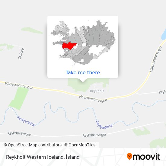 Mapa Reykholt Western Iceland