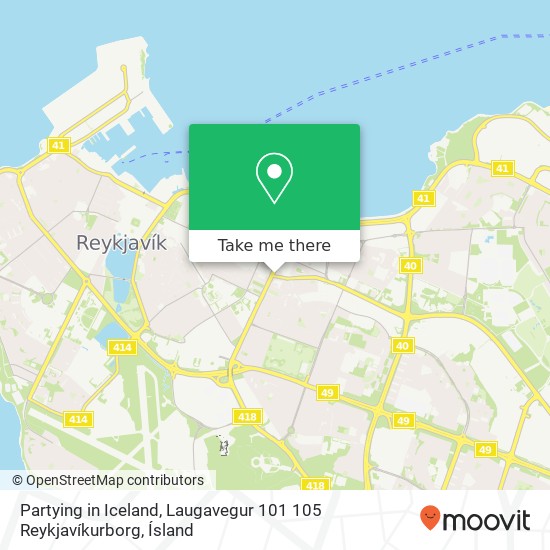 Mapa Partying in Iceland, Laugavegur 101 105 Reykjavíkurborg