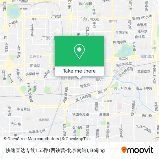 快速直达专线155路(西铁营-北京南站) map