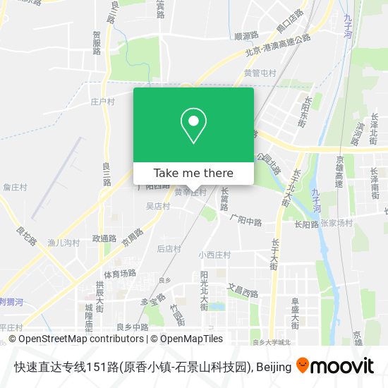 快速直达专线151路(原香小镇-石景山科技园) map