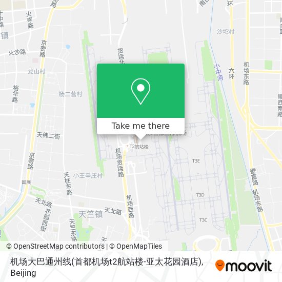 机场大巴通州线(首都机场t2航站楼-亚太花园酒店) map