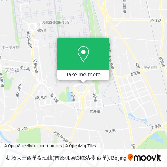机场大巴西单夜班线(首都机场t3航站楼-西单) map