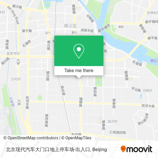 北京现代汽车大门口地上停车场-出入口 map