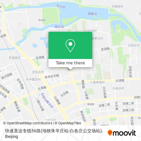 快速直达专线56路(地铁朱辛庄站-白各庄公交场站) map