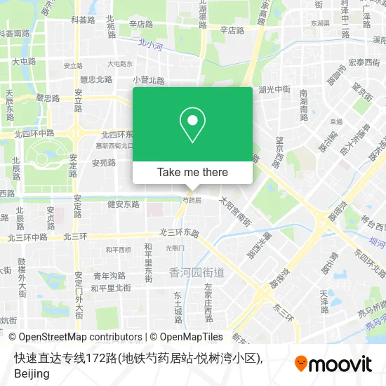 快速直达专线172路(地铁芍药居站-悦树湾小区) map