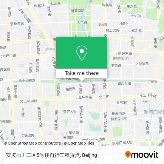 How To Get To 安贞西里二区5号楼自行车租赁点in 亚运村街道by Metro Or Bus