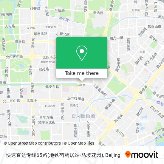 快速直达专线65路(地铁芍药居站-马坡花园) map