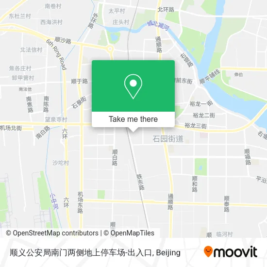 顺义公安局南门两侧地上停车场-出入口 map