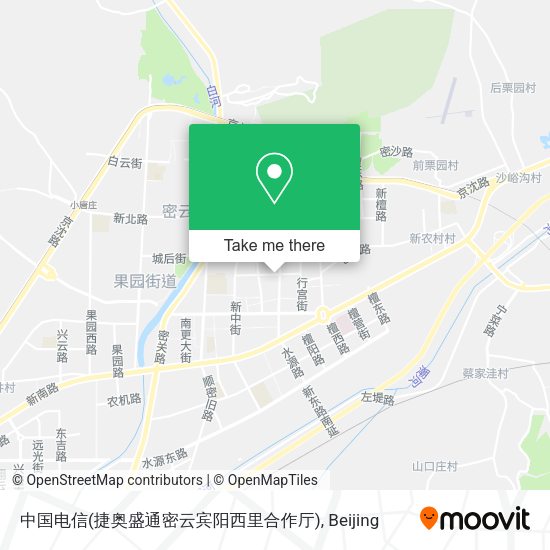 中国电信(捷奥盛通密云宾阳西里合作厅) map