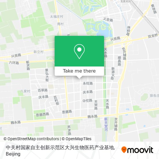 中关村国家自主创新示范区大兴生物医药产业基地 map