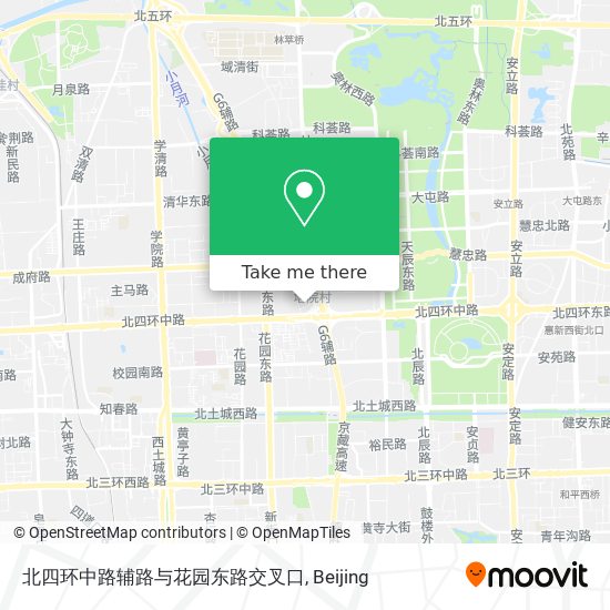 北四环中路辅路与花园东路交叉口 map