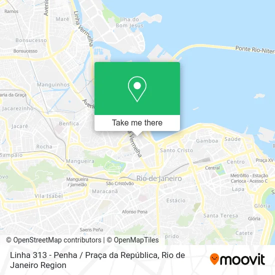 Linha 313 - Penha / Praça da República map