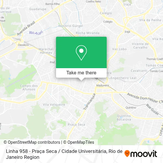 Linha 958 - Praça Seca / Cidade Universitária map