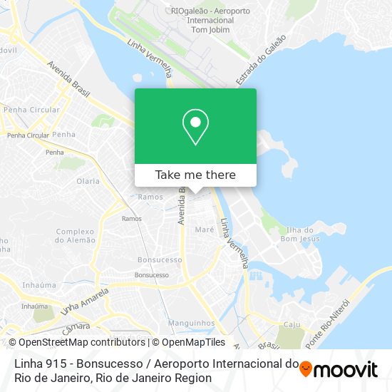 Mapa Linha 915 - Bonsucesso / Aeroporto Internacional do Rio de Janeiro