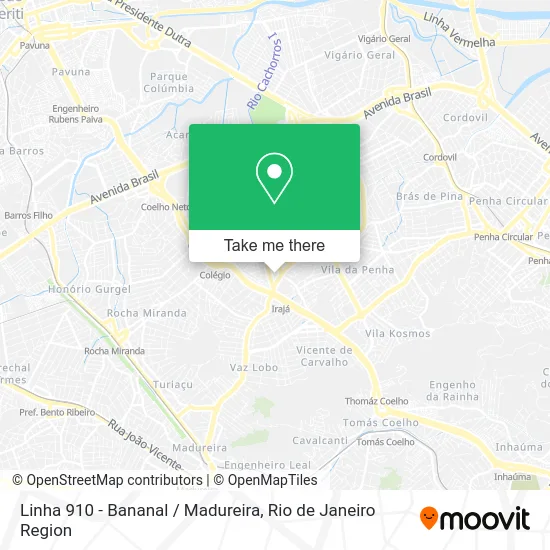 Linha 910 - Bananal / Madureira map